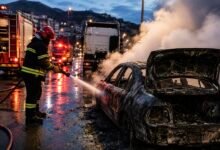 عنصر من الوقاية المدنية يخمد حريق سيارة للنقل السري بحي المودن بأكادير